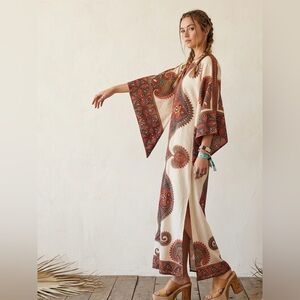 Vintage 70s Dashiki Maxi Dress Boho Angel Wing Sleeve Dress Size Large